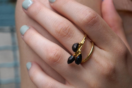 Nature Inspired Olive Branch Ring, Brass Gold or Black Rhodium