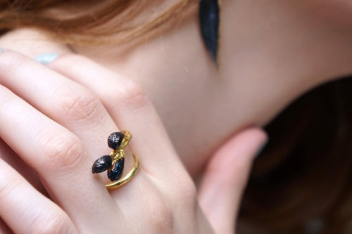 Nature Inspired Olive Branch Ring, Brass Gold or Black Rhodium