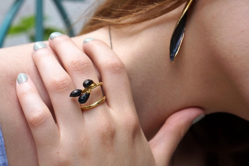 Nature Inspired Olive Branch Ring, Brass Gold or Black Rhodium