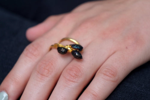 Nature Inspired Olive Branch Ring, Brass Gold or Black Rhodium