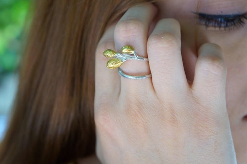Nature Inspired Olive Branch Ring, Brass Gold or Black Rhodium